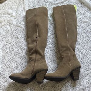 MIA Tan Suede Knee High Heeled Boots